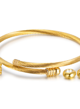 三色不锈钢手镯DIY可拆卸螺纹