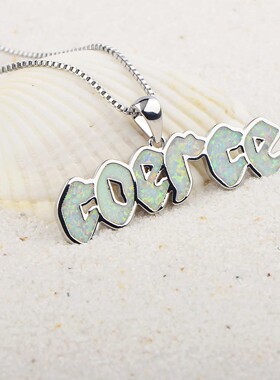 新款 ins项链女白色澳宝个性字母项链自定义吊坠毛衣链欧珀