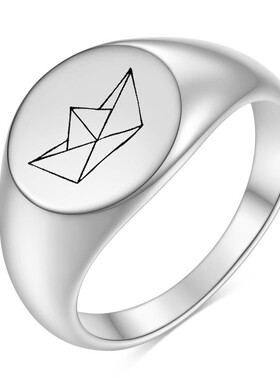 新款厂家圆形12MM不锈钢光面爱心纸船戒指钛钢18K金指环戒指