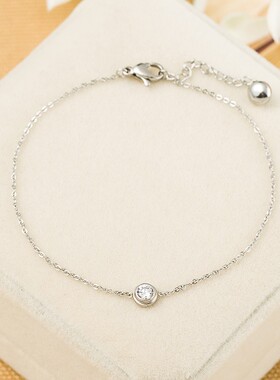 新款欧美跨境热卖个性简约钛钢手链18K玫瑰金单钻镶锆女手链