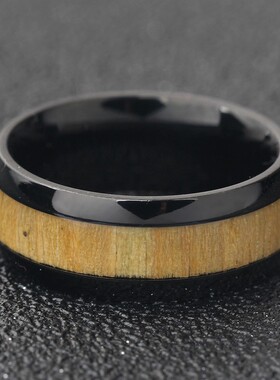 新款欧美个性简约不锈钢双边8mm木纹戒指时尚网红不锈钢戒指饰品