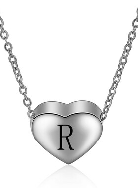 新款亚马逊 不锈钢吊坠26个英文首字母项链 钛钢爱心形吊坠女