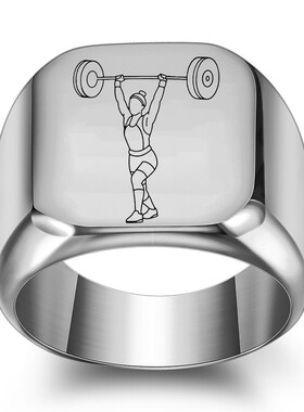 新款欧美个性举重运动员图案钛钢戒指男复古朋克方形18MM四色潮男