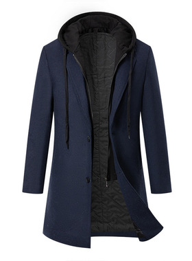 假两件秋冬加厚中长款毛呢大衣