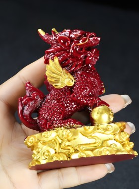 天然原矿朱砂紫金砂鎏金麒麟摆件镇宅招财工艺品摆设乔迁家居