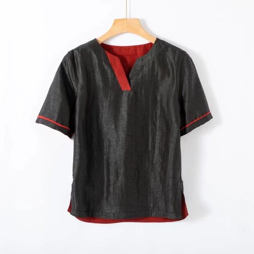 【彩龟V领上衣】双面穿香云纱龟裂纹短袖衫套头简洁大气dz052 - 图2