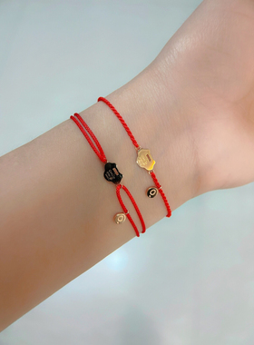 18K玫瑰金祥云如意锁红绳手链女款本命马年手绳送女友闺蜜礼物