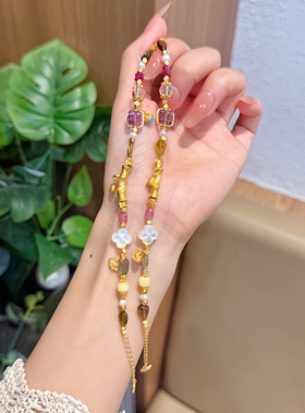 足金竹节碧玺手链水晶国风手串生日礼物送女友闺蜜叠戴显白精致