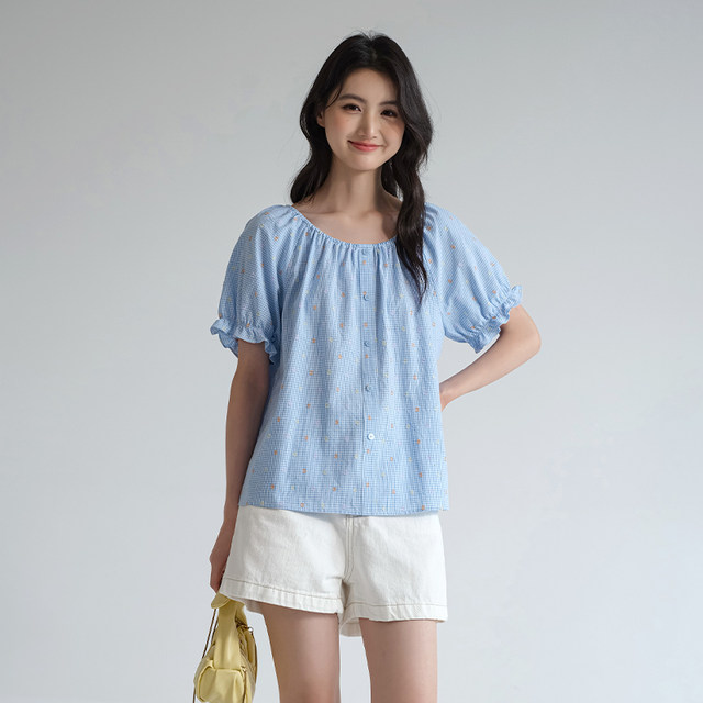 Blue Ruoshui sweet age-reducing shirt to make you look slim and cover your flesh