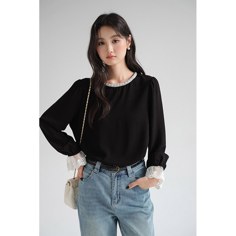 蓝若水大码女装2026新款春装蕾丝珍珠领雪纺衫胖mm复古高级感上衣,淘宝优惠券,粉丝福利购,淘宝优惠卷