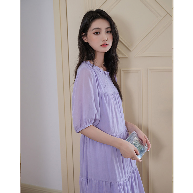 【小个子系带蛋糕连衣裙】蓝若水大码2026夏装新款宽松圆领A字裙,淘宝优惠券,粉丝福利购,淘宝优惠卷