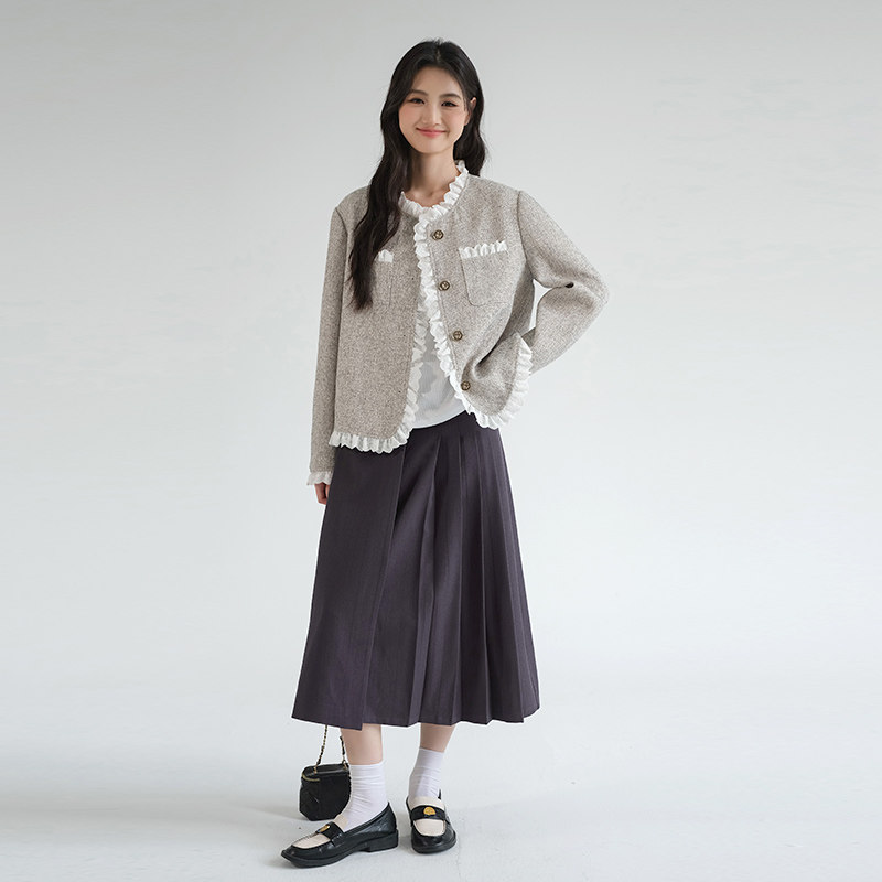 蓝若水大码女装蕾丝边小香风外套胖mm春装新款名媛气质粗纺上衣,淘宝优惠券,粉丝福利购,淘宝优惠卷