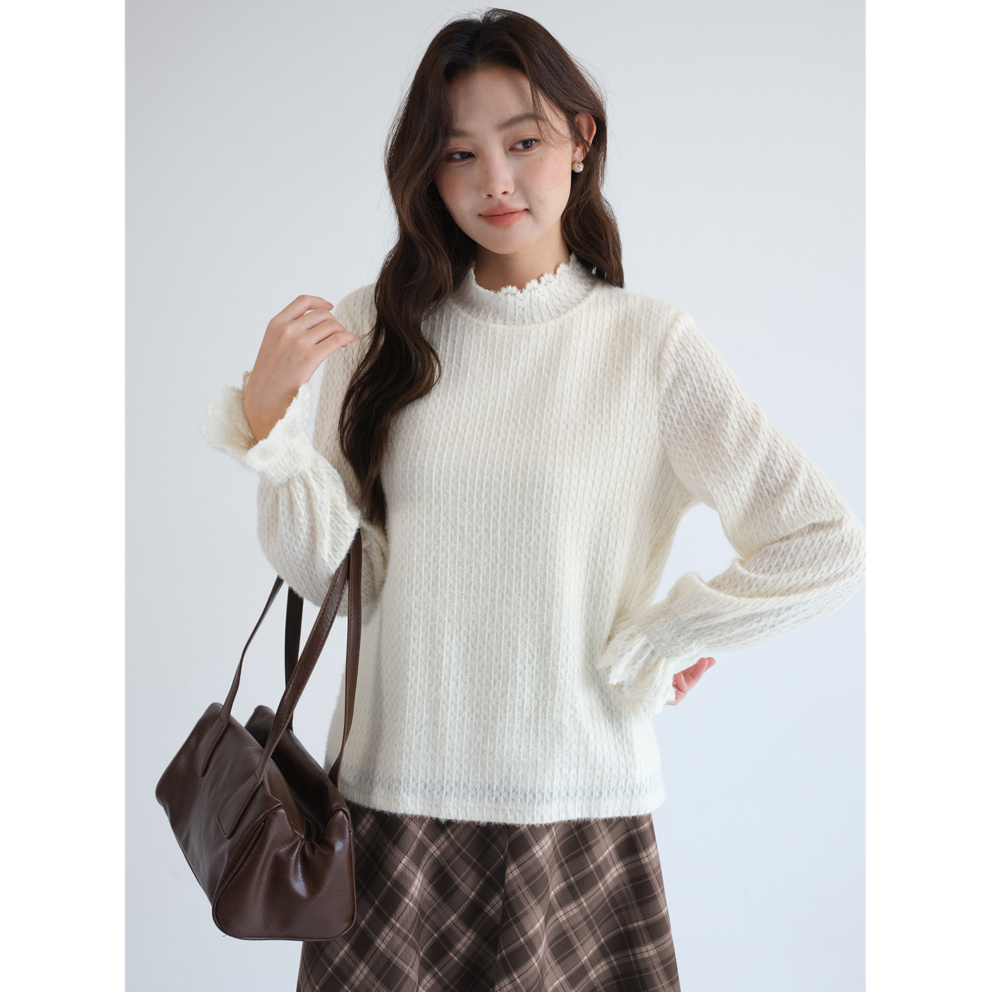 【显瘦竖条纹磨毛蕾丝衫】蓝若水大码2026春装新款高级感内搭上衣,淘宝优惠券,粉丝福利购,淘宝优惠卷