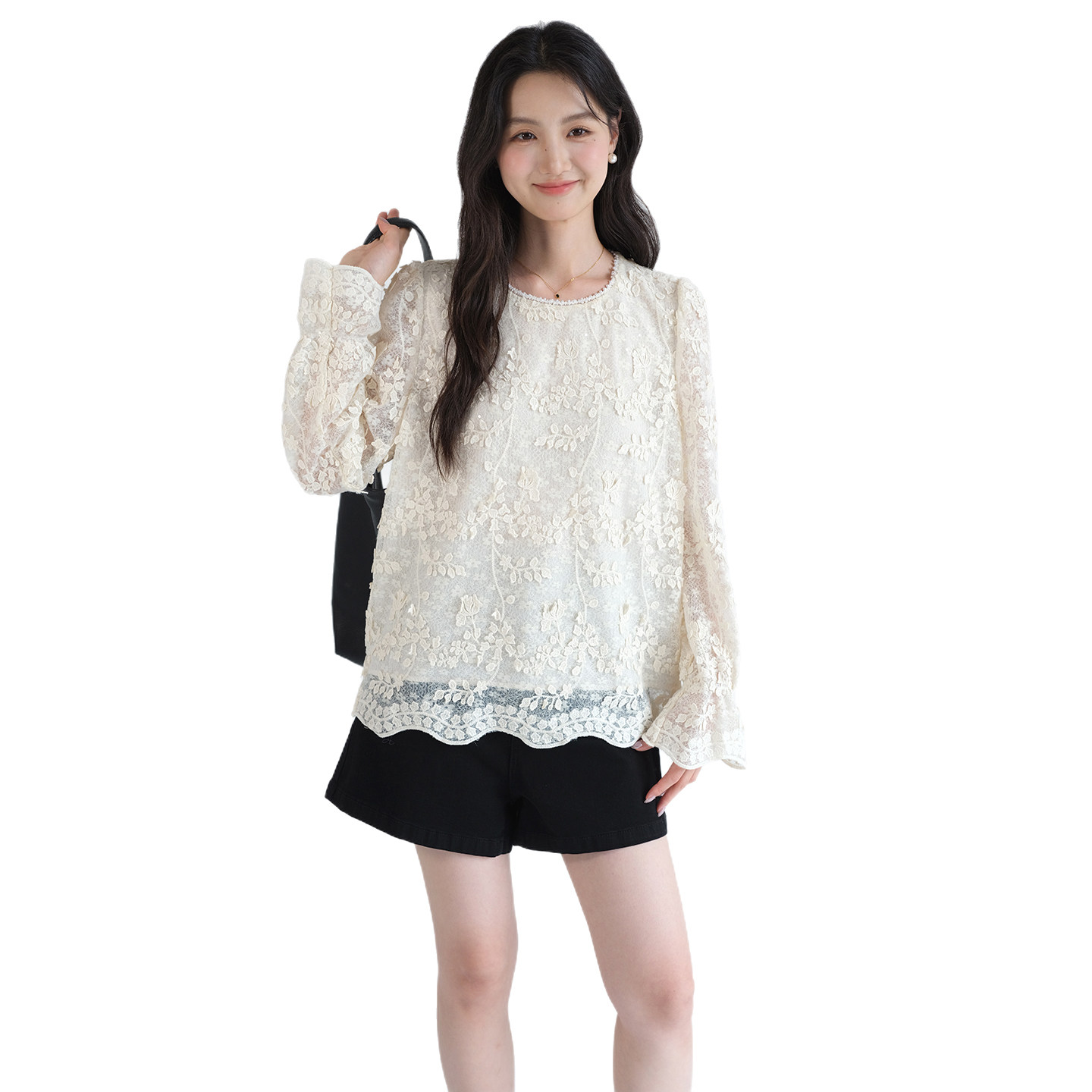 蓝若水大码女装2026春季新款亮片立体刺绣蕾丝衫胖mm法式轻奢上衣,淘宝优惠券,粉丝福利购,淘宝优惠卷