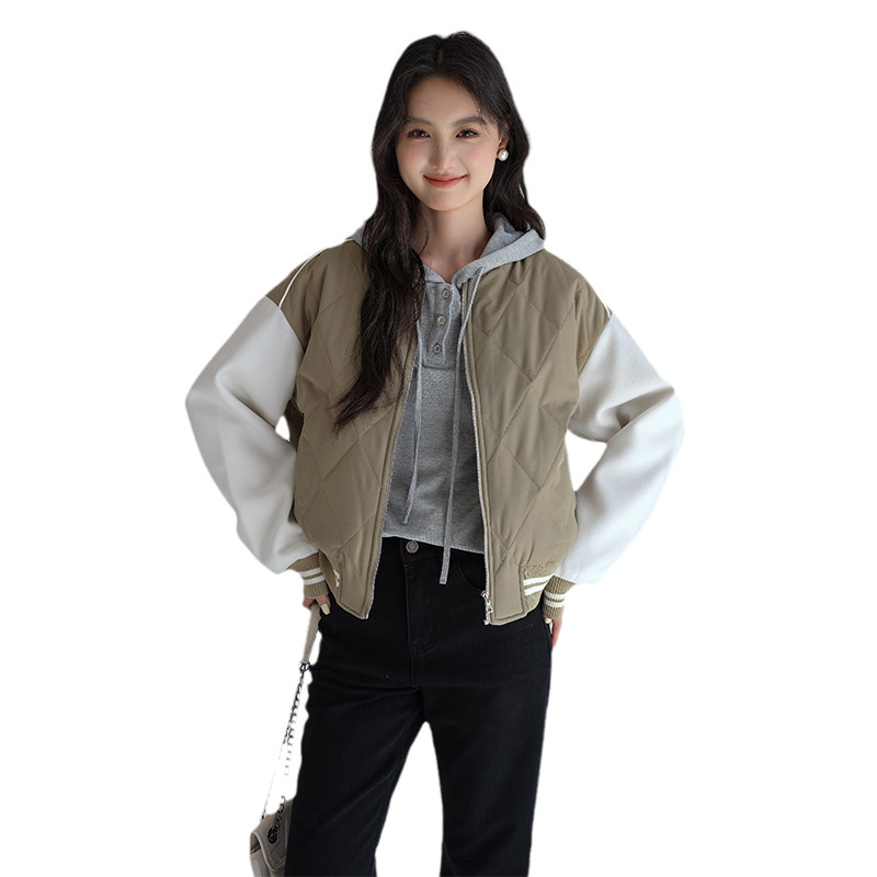 蓝若水大码女装撞色拼接保暖菱格棉衣胖mm冬季新款学院风短款外套,淘宝优惠券,粉丝福利购,淘宝优惠卷