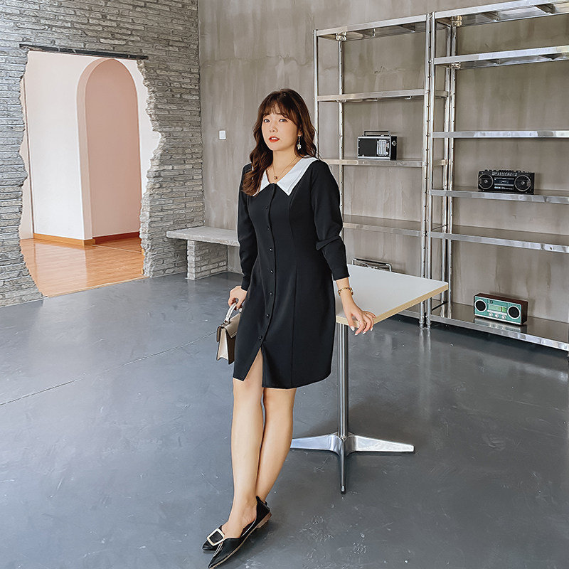 胖mm大码女装2020秋季新款肥连衣裙 蓝若水大码女装