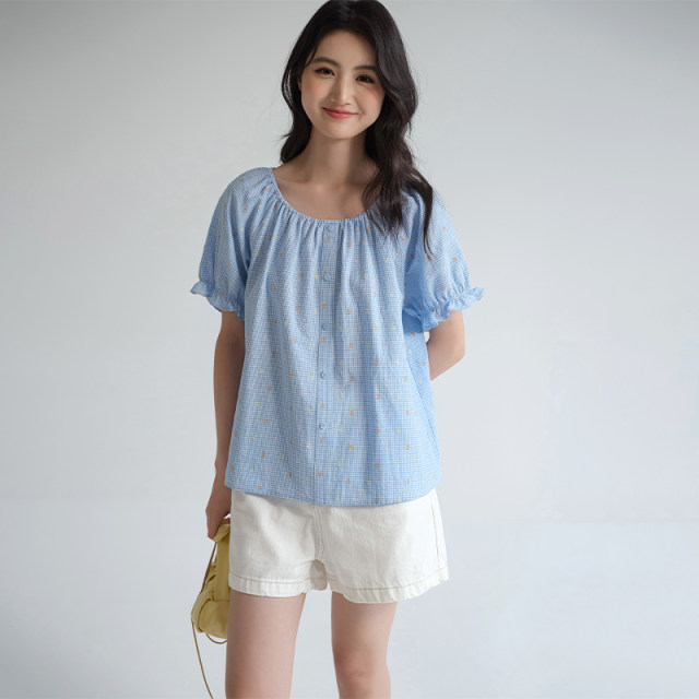 Blue Ruoshui sweet age-reducing shirt to make you look slim and cover your flesh