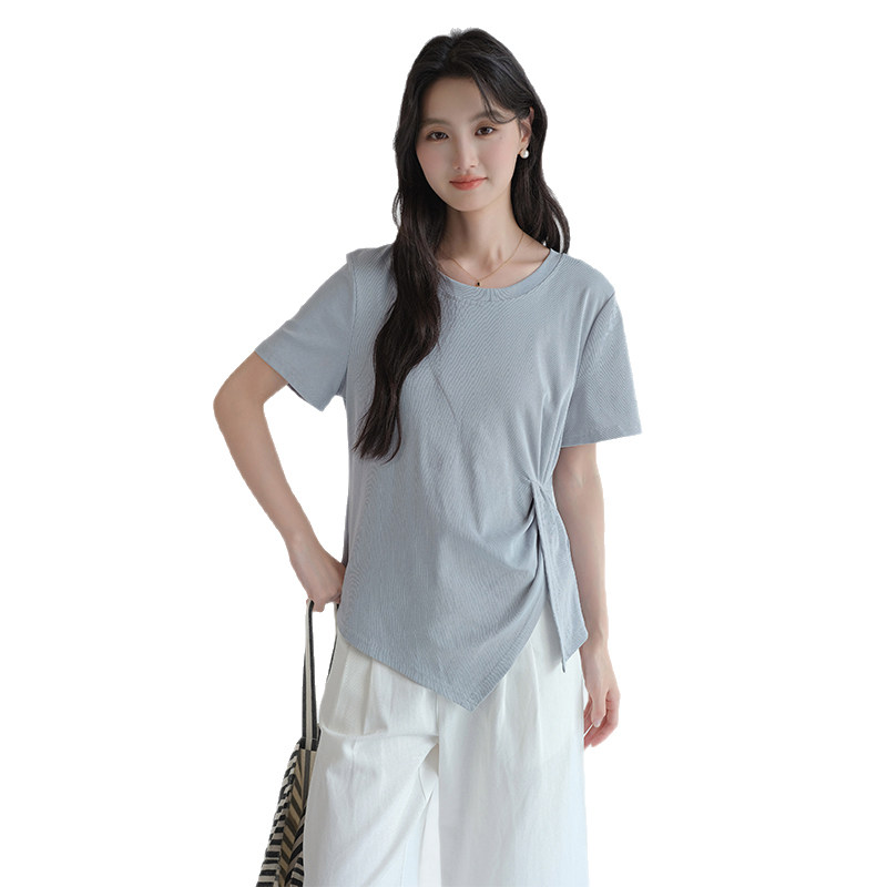 【不规则开叉短袖T恤】蓝若水大码2026夏装新款胖MM正肩圆领上衣,淘宝优惠券,粉丝福利购,淘宝优惠卷