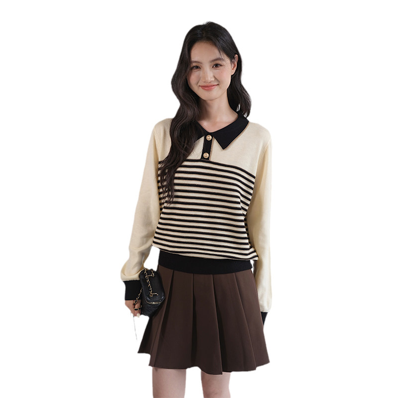 【清仓直降】大码女装打底条纹针织衫胖mm2026春新款撞色翻领毛衣,淘宝优惠券,粉丝福利购,淘宝优惠卷