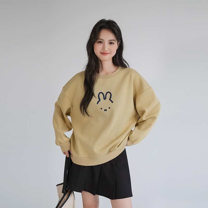 蓝若水大码女装兔子刺绣宽松套头卫衣胖mm春季新款慵懒风内搭上衣,淘宝优惠券,粉丝福利购,淘宝优惠卷