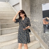 Летняя одежда, шифоновое платье, большой размер, свободный крой, V-образный вырез, цветочный принт, по фигуре, в западном стиле