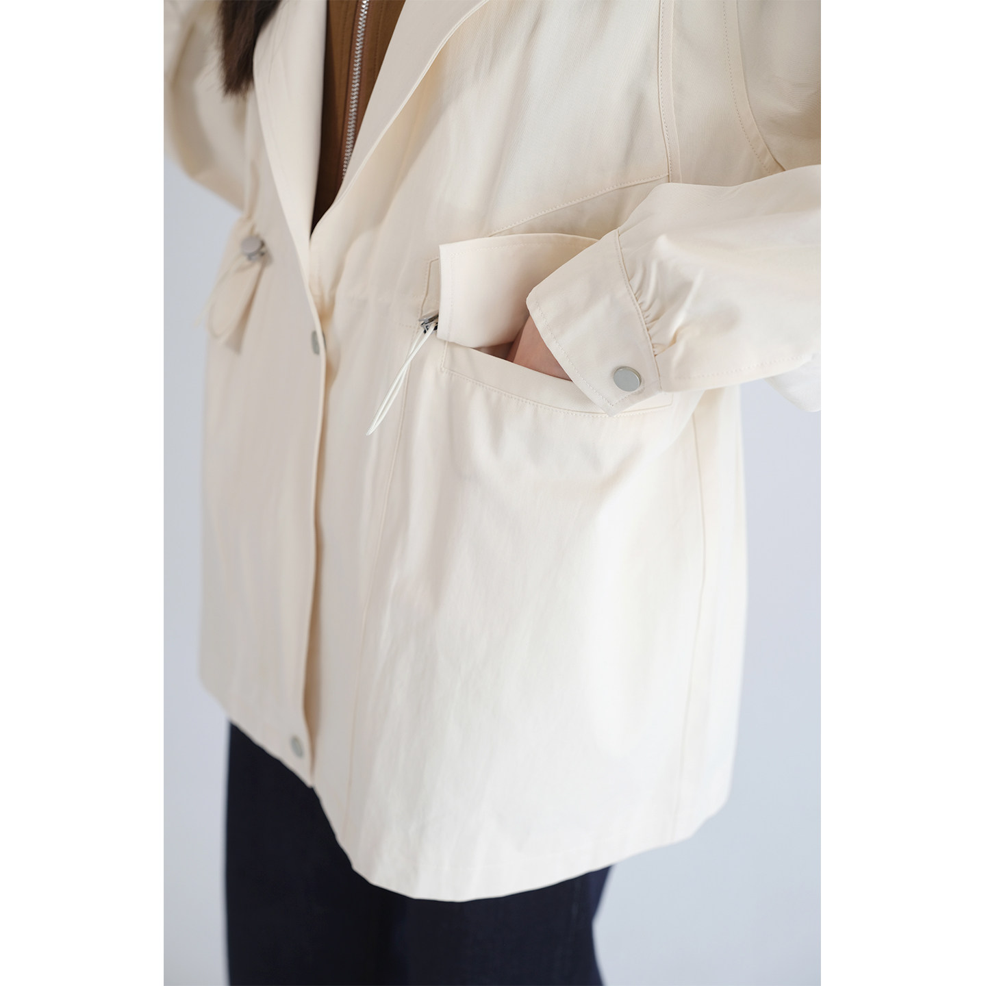 【假两件连帽工装外套】蓝若水大码2026春季新款抽绳收腰长款上衣,淘宝优惠券,粉丝福利购,淘宝优惠卷