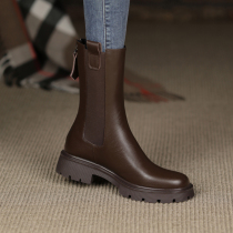 GANAIER giant slim ultra 100 lap ~ French style Chelsea boots woman new smoke pipe short boot female thick bottom 3 5CM