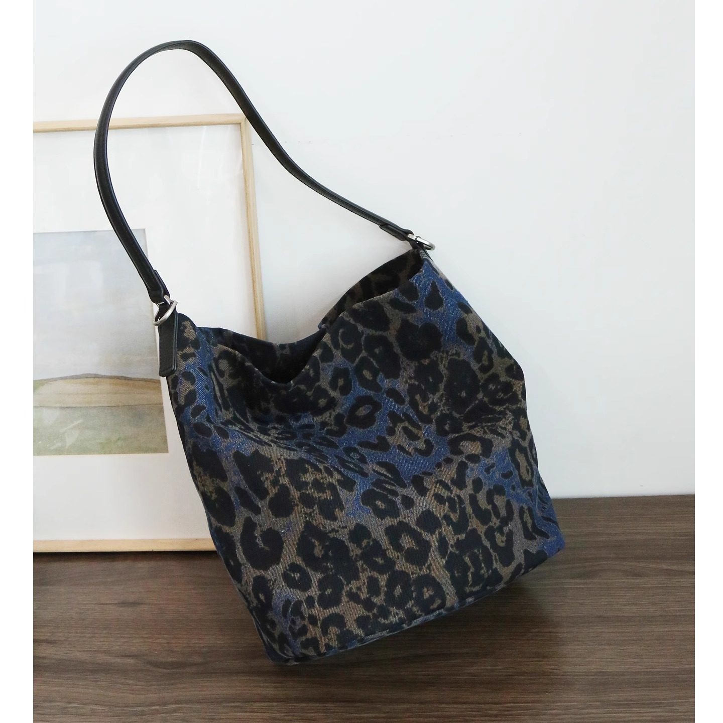 【PIGMISS】牛仔布豹纹水桶包女大容量松弛托特包单肩斜挎通勤包,淘宝优惠券,粉丝福利购,淘宝优惠卷