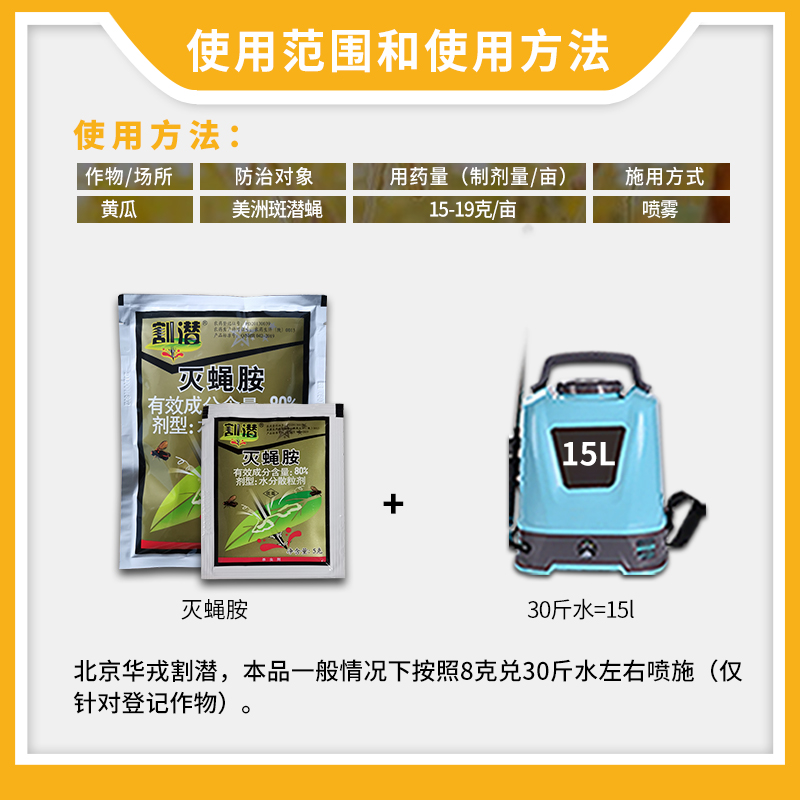 北京华戎 割潜80%灭蝇胺黄瓜美洲斑潜蝇农药农资农用杀虫剂5g100g - 图1