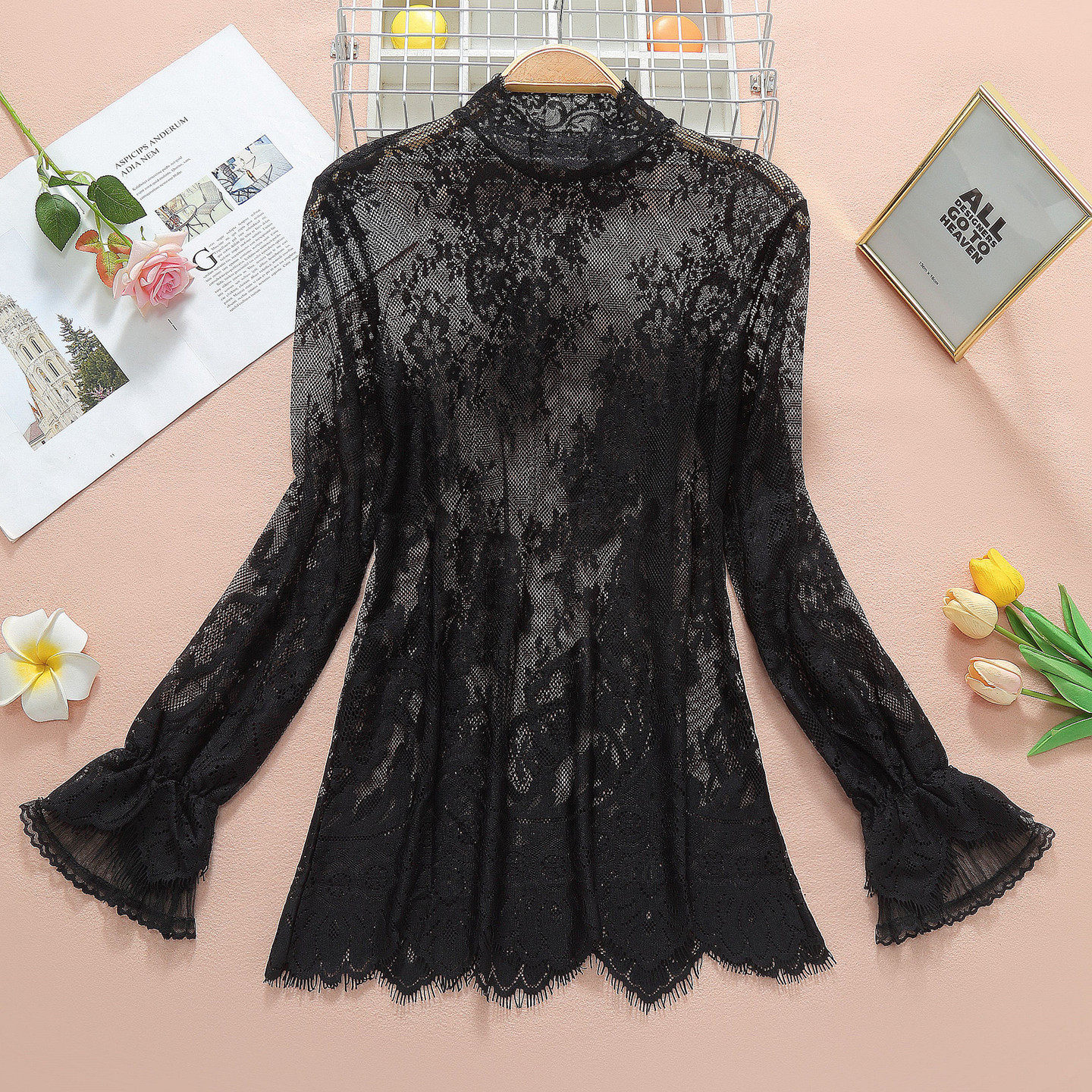 蕾丝打底衫女长袖2025秋装新款韩版小衫秋冬内搭镂空洋气网纱上衣,淘宝优惠券,粉丝福利购,淘宝优惠卷