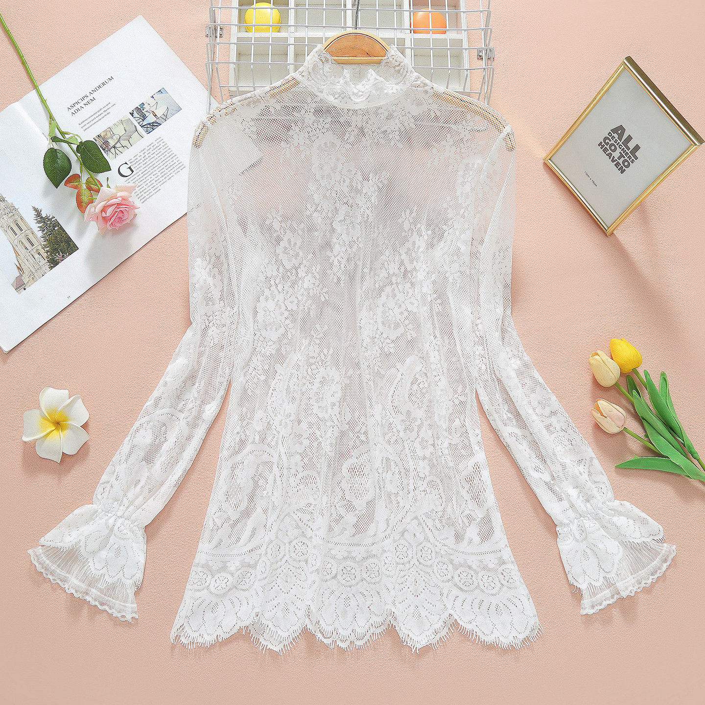 蕾丝打底衫女长袖2025秋装新款韩版小衫秋冬内搭镂空洋气网纱上衣,淘宝优惠券,粉丝福利购,淘宝优惠卷