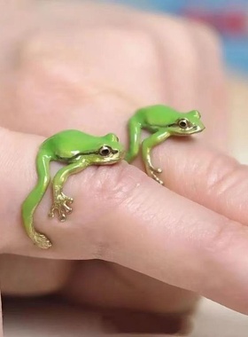 跨境个性绿色搞怪青蛙戒指小众设计可爱欧美风时尚戒指开口可调节