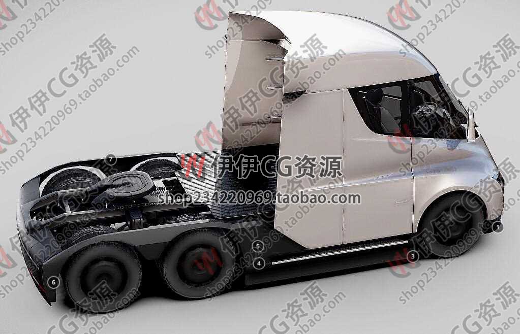 3Dmax特斯拉电动卡车货车Tesla Semi truck3D模型素材fbx/Blender