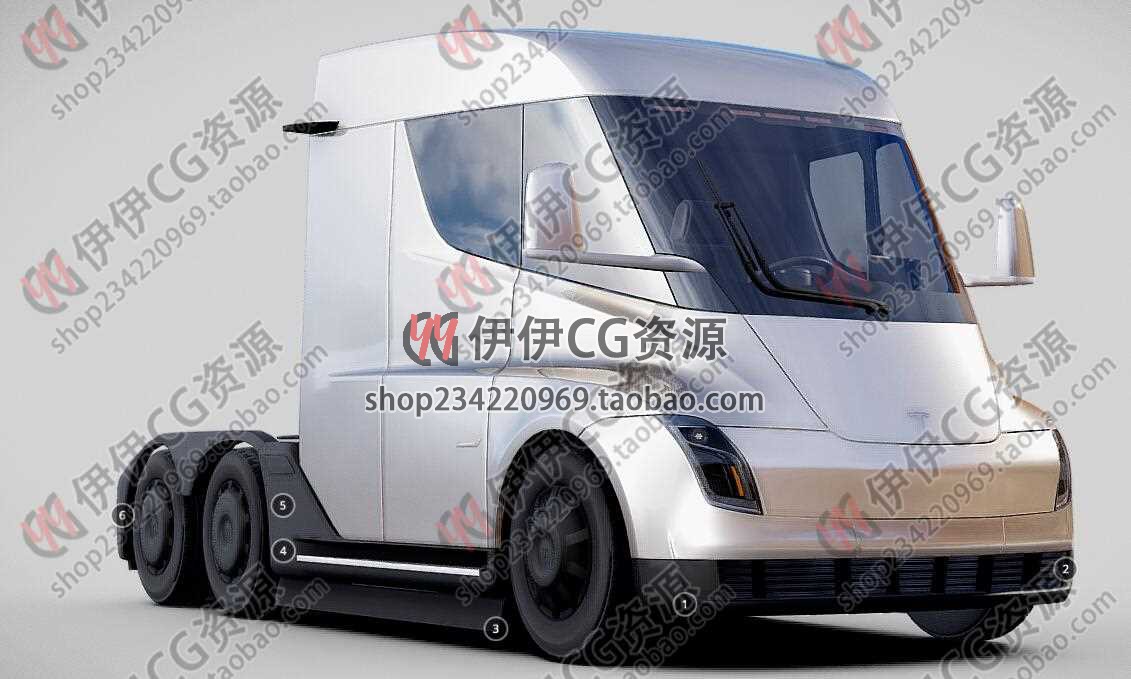 3Dmax特斯拉电动卡车货车Tesla Semi truck3D模型素材fbx/Blender