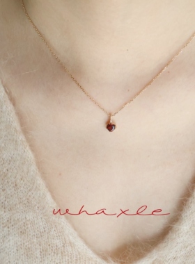 瑰夏小红莓| Whaxle 天然石榴石方型高级简约几何镶钻项链锁骨链