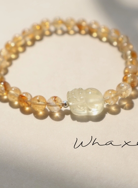 貔貅| Whaxle 天然黄水晶阿赛塔晶共生貔貅招财手链手串轻奢