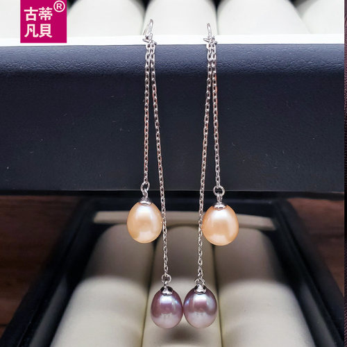 【古蒂】长款天然淡水珍珠耳坠S925纯银珍珠耳勾防过敏珍珠耳环女 - 图2