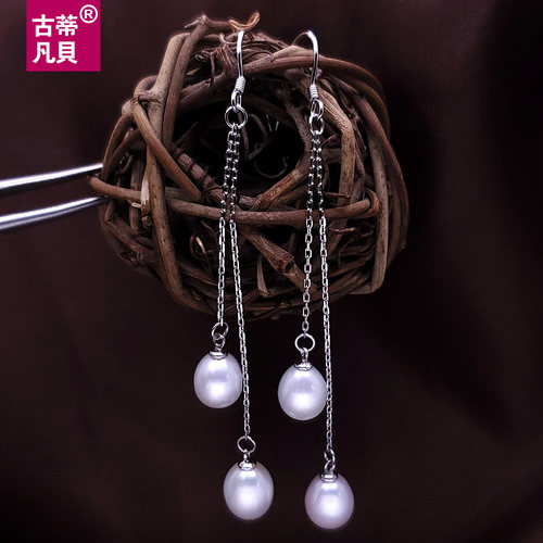 【古蒂】长款天然淡水珍珠耳坠S925纯银珍珠耳勾防过敏珍珠耳环女 - 图1