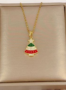 欧美新款圣诞树微镶滴釉项链女秋冬款氛围设计感圣诞节礼物女