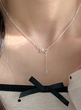 新款清新心连心爱心流苏珠珠项链女小众简约精致感锁骨链2026新款