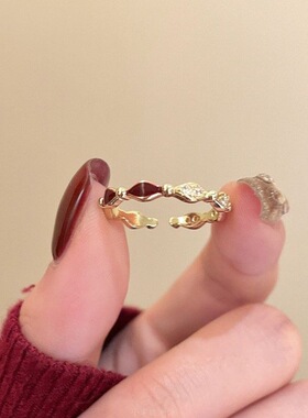 新中式红色滴釉开口戒指女小众设计叠戴食指戒超好看独特漂亮指环