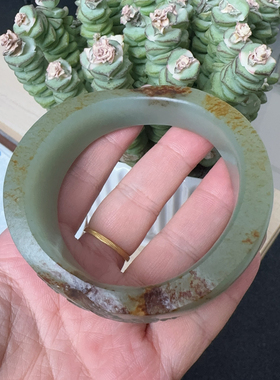 新疆和田玉蓝翠籽橘红皮带洒金皮壳籽料手镯油润细腻