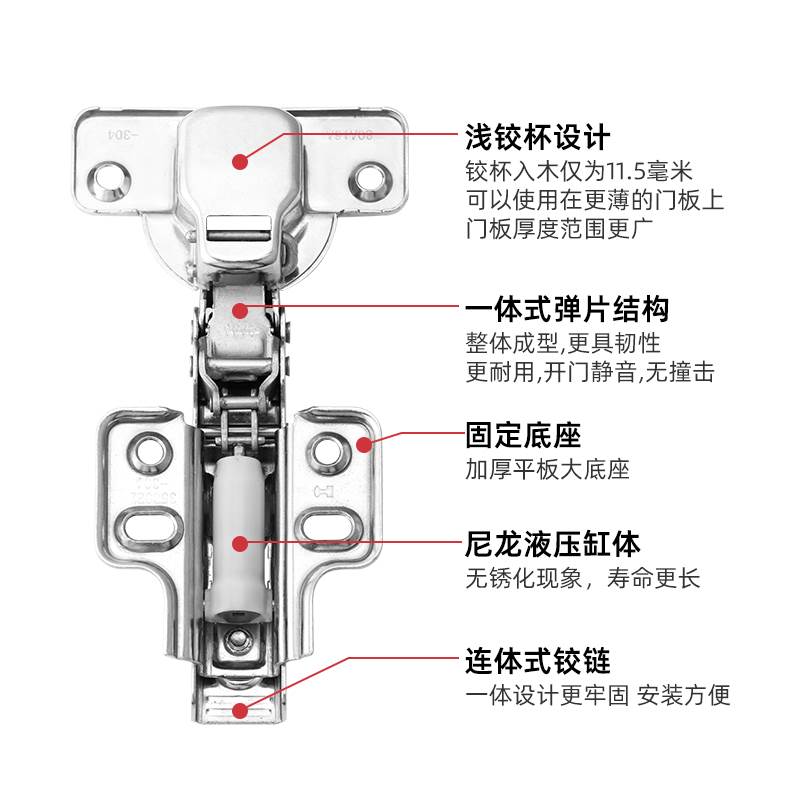 东泰DTC不锈钢铰链二段力全阻尼缓冲液压橱柜衣柜门合页小角度304-图1