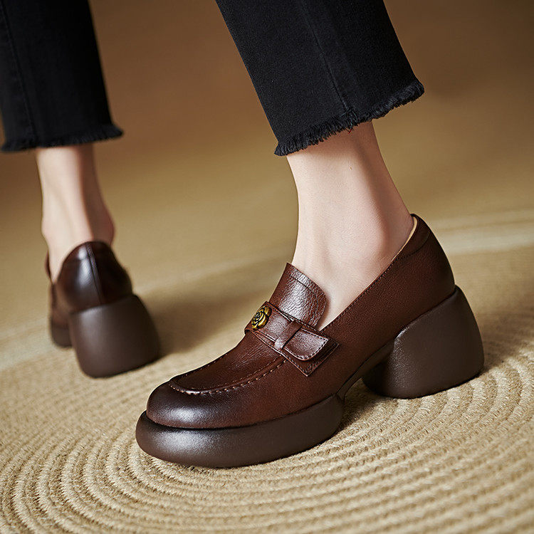 圆头厚底橡胶胶粘工艺头层猪皮乐福鞋（豆豆鞋）,淘宝优惠券,粉丝福利购,淘宝优惠卷