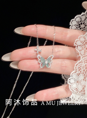 新中式纯银天然翡翠蝴蝶项链女
