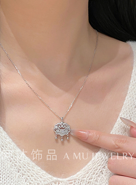 纯银国风古法平安锁项链女