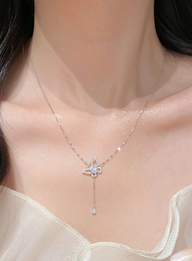 阿沐饰品纯银流苏蝴蝶项链女轻奢小众2024新款送闺蜜女友生日礼物