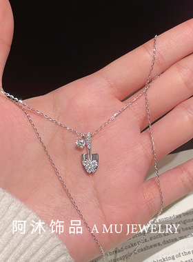 纯银莫桑钻银铲铲百搭项链女