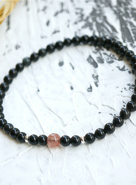 黑曜石手链女细小珠子简约彩虹眼