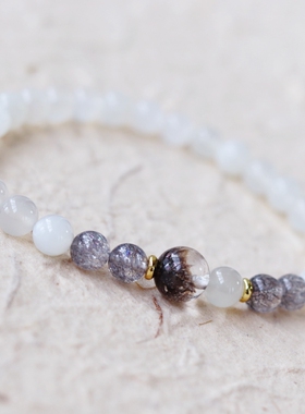 天然白月光石手链女款银色爆闪